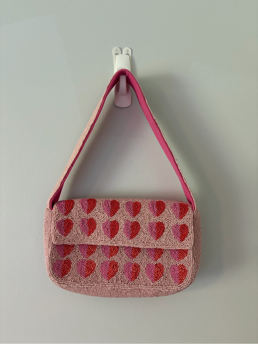 Pink Beaded Heart Mini Shoulder Bag